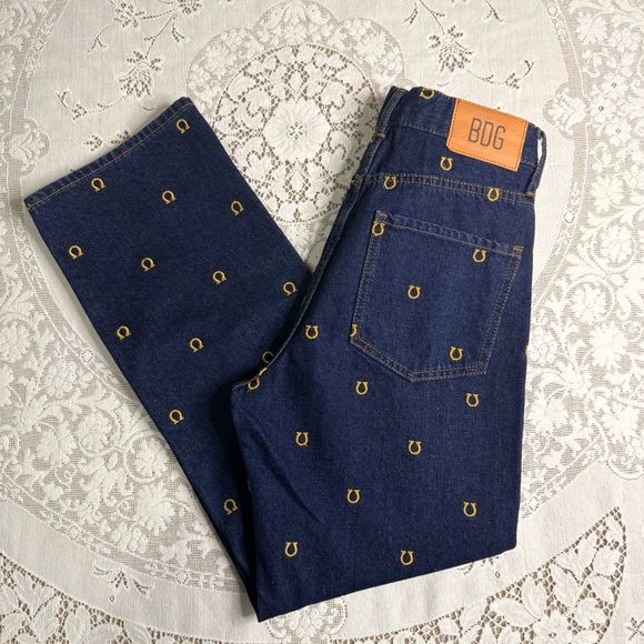 BDG High Waist Baggy Horseshoe Embroidered Dark Wash Cowboy Jeans size 27 - Picture 4 of 16